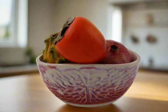 Oblong pink carved bowl